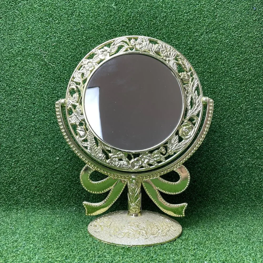 Vintage Gold Toned Double Sided Desktop Makeup Mirror Decorative